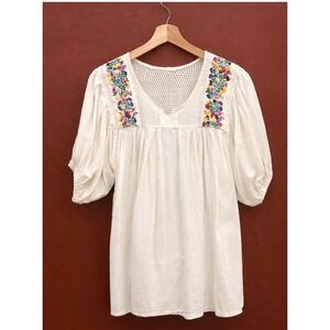 Vintage Embroidered Peasant Blouse Boho Folk Prairie Top Cottagecore Festival